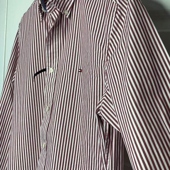 Tommy Hilfiger Red and White Striped Long Sleeve Mens Shirt - Picture 6 of 15